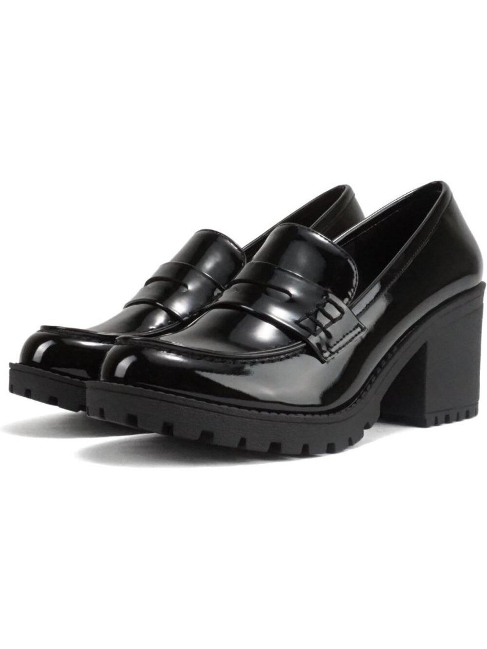 Stylish Women’s Slip-On Chunky Mid Heel Lug Sole Penny Loafers - Comfortable